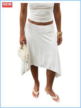 Lace Asymmetrical Low Rise Flowy Handkerchief Midi Skirt